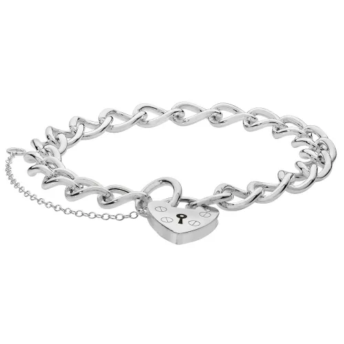 Silver Ladies' Charm Bracelet with Heart Padlock 19.2g